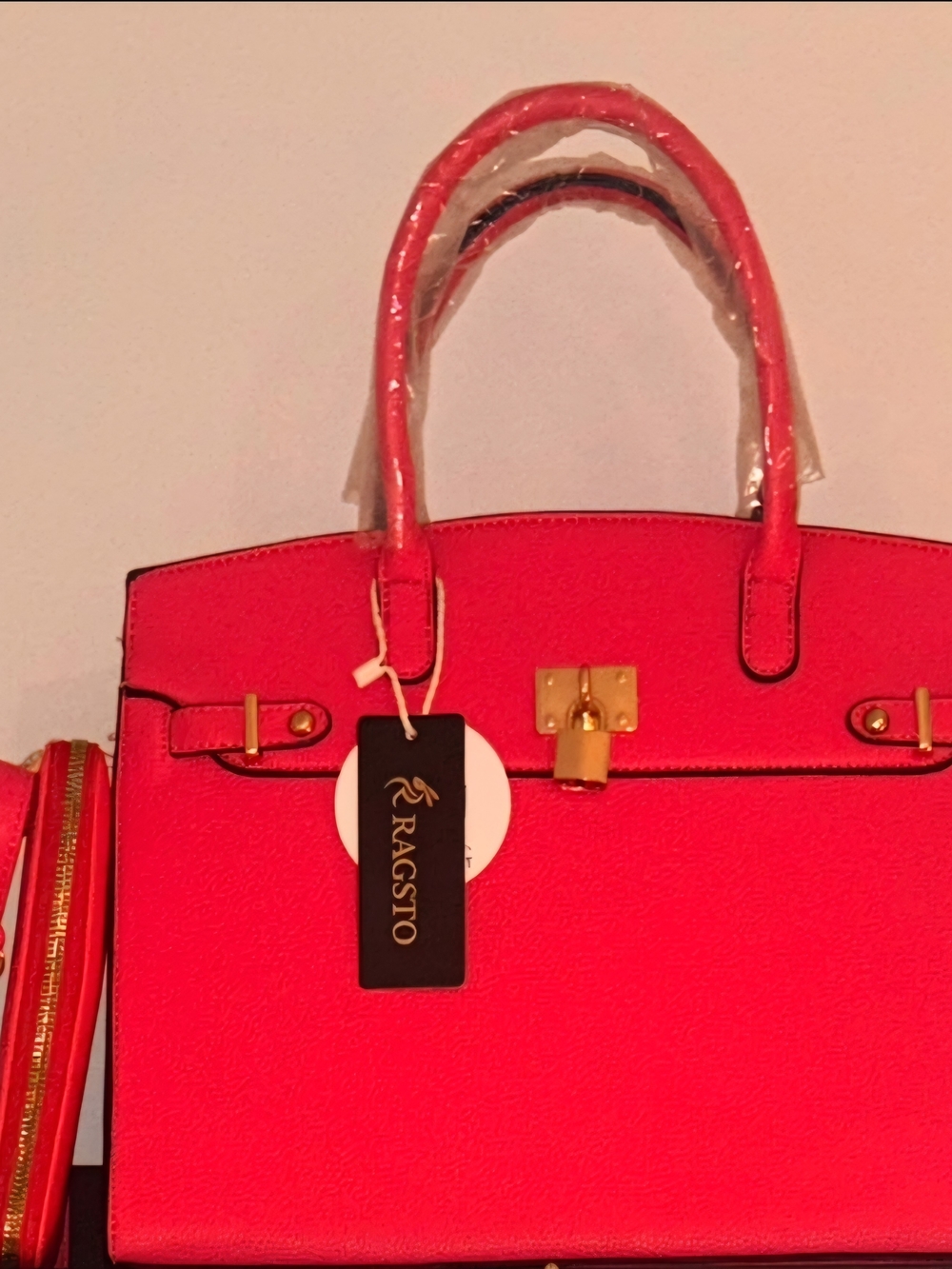 Brand New - Pink Luxury Tote Bag with Matching Wallet and Gold-toned Hardware